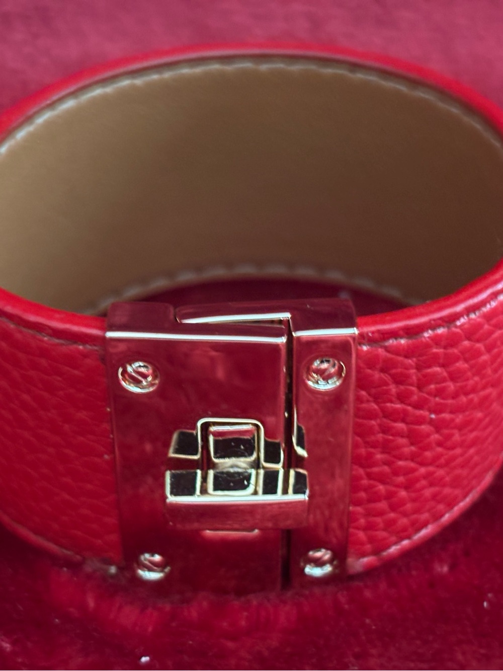 Red Leather Bracelet with Polished gold Lock